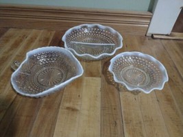 Vintage Lot of 3 Fenton White Opalescent / Clear Hobnail Glass Candy Dishes - $19.45