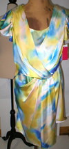 New Womens 6 NWT $128 Vince Camuto Dress Blouson Watercolor Blue Yellow White  - £99.41 GBP