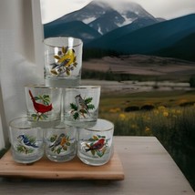 Set of 6 Vintage West Virginia Glass Company Song Bird Gold Rim Drinking Glasses - £42.46 GBP