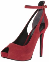 GUESS Women&#39;s Suede High Heels Peep Toe Stiletto Red Party Cocktail Sand... - $39.91