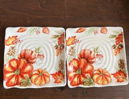 Maxcera Set of 2 Dinner Plates Pumpkins Fall Leaves Thanksgiving New - £31.96 GBP