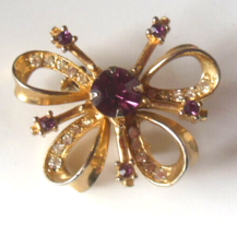 Vintage Signed Alice Caviness Butterfly Brooch Purple &amp; Clear Rhinestones 1.3/8&quot; - £93.41 GBP
