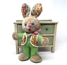 Knickerbocker Bunny Rabbit In Jumpsuit &amp; Vest Plush Stuffed Standing Green VTG - £25.75 GBP