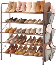 Tajsoon 5-Tier Shoe Rack, Expandable Hanging Shoe Organizer, Fabric, Bronze - £31.96 GBP