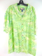 Havana Jacks Cafe Green Floral Rayon Short Sleeve Button Up Shirt XL - £20.66 GBP