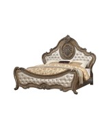 Oak and Bronze Solid Wood Tufted Upholstered Faux Leather Bed Frame - $3,394.63 CAD