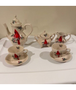 Vintage Lily Creek Winter Garden Cardinal Tea Set Tea Pot &amp; Creamer - £29.47 GBP