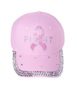 Nollia Women&#39;s FIGHT Breast Cancer Awareness Crystal Bling Cap Hat Pink NEW - $33.95 CAD