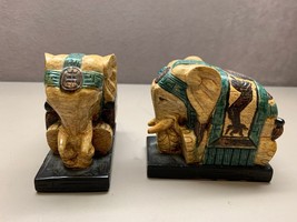 2 Carved Asian Stone Lacquered Elephant Figurines Laying Down - £56.65 GBP