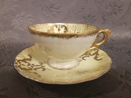 Vintage Royal Sealy Iridescent Yellow Gold Footed Tea Cup Saucer Set Lusterware - $37.37