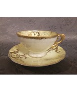 Vintage Royal Sealy Iridescent Yellow Gold Footed Tea Cup Saucer Set Lus... - $710.28 MXN