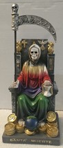 Grim Reaper Santa Muerte Chair Money Owl Scythe Globe Fantasy Figurine Statue - £30.97 GBP