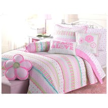 Pink Greta Pastel Polka Dot Flower 100% Cotton Reversible Quilt Bedding ... - £114.05 GBP