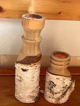 Lot of Hand Carved Birch Bark Candle Holder Candlestick – tallest one is 8.75 in - £11.86 GBP