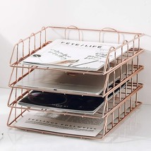 Jolitac Rose Gold 4-Tier Stackable Paper Tray Desk Organizer, Workspace - £36.76 GBP