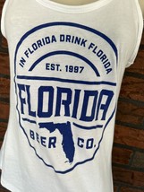 Sleeveless Tank Top Small Racerback White Blue Florida Beer Shirt Cape Canaveral - $1.90