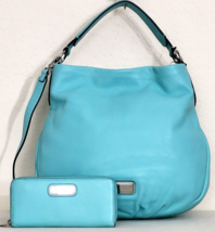 MARC JACOBS NEW Q HILLIER SEA AQUA ITALIAN LEATHER HOBO BAG &amp; WALLET SET... - $449.99