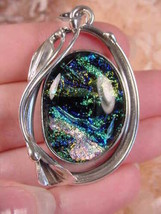 (#D-334-A) Dichroic Fused Glass Silver Pendant Pink Blue Green Wow - $84.14