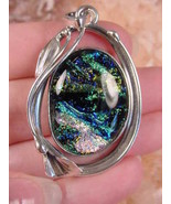 (#D-334-A) DICHROIC Fused GLASS SILVER Pendant PINK BLUE GREEN WOW - £65.89 GBP