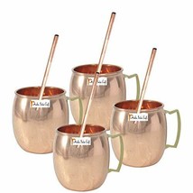 Set of 4 - Prisha India Craft  Solid Copper Mug with Straw for Moscow Mules 550  - £38.15 GBP