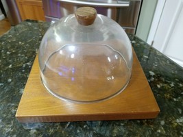 Vintage Square Wooden Cheese Board with Plastic Dome Cover - $23.58