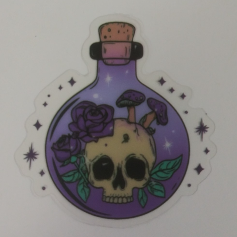 Purple Rose Toadstool &amp; Skull Potion Transparent Sticker 2&quot; x 2.18&quot; (AC) - $1.64