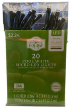 Holiday Time 20 Cool WhiteMicro LED Christmas Lights Green Wire Battery ... - $6.23