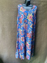 We Be Bop Blue Pink Floral Tank Dress XL / 0X  100% Rayon Paisley Side Spilts - £27.45 GBP