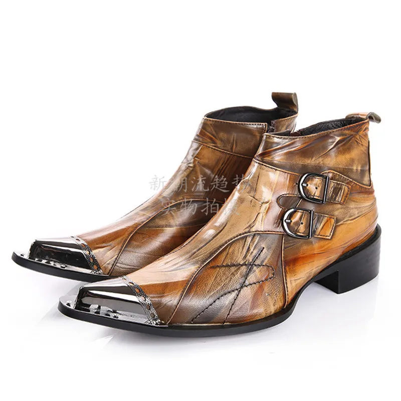 Real photos handmade italian  dress boots black  leather steel pointed toe boy b - $278.58