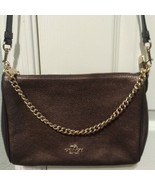 Coach Carrie Bronze Brown Metallic Pebble Leather Crossbody Bag Purse Gold Chain - $74.25