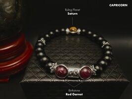 Capricorn Zodiac with Red Garnet Birthstone and Saturn (Tiger Eye) Rulin... - $25.76