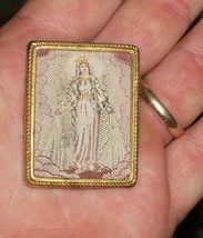 Vtg Religious Icon Mini Scapular Needlework Embroidery Sewn Mother Mary Germany - £135.51 GBP