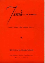 Tim&#39;s of Alameda Menu Webster Street Alameda California 1960&#39;s - £35.69 GBP