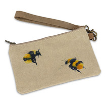 Bee Zip Pouch and Leather Carrying Strap 8" Long Flax Color Zipper Closure Lined image 2
