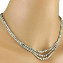 35Ct Round Cut lab-created Tennis Three Row Necklace 14K White Gold plated - £258.79 GBP