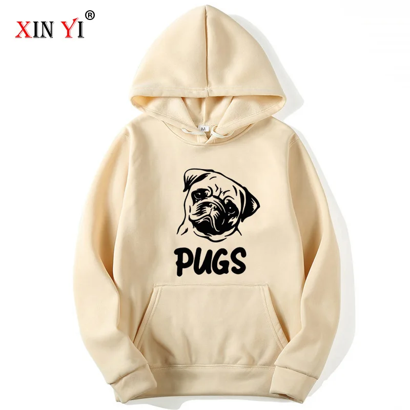 XIN YI Fashion  men&#39;s hoodie funny pug print casual Harajuku Fleece Hoodie men&#39;s - £132.30 GBP