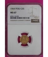 Gold 1964 MS 67 Peru G 5 Soles NGC Certified Graded Authentic &amp; Genuine ... - $747.07 CAD