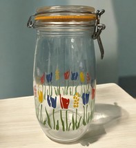 VINTAGE Arc France Glass Tulip Floral Large 9” Clamp Jar Canister 1.5 Litre - $24.74