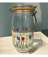VINTAGE Arc France Glass Tulip Floral Large 9” Clamp Jar Canister 1.5 Litre - $24.74