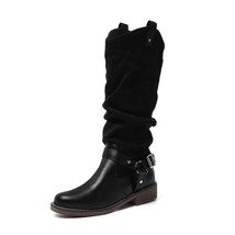 New Western boots for Woman mid- calf slip on boots cowboy shoes round toe low h - £61.82 GBP