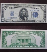 1934 $5 Five Dollar Silver Certificate Blue Seal Note Serial #D20010708A - $99.99