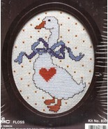 Vintage Counted Cross Stitch Kit Goose Blue Ribbon Good Shepherd w/ Frame  - $17.82