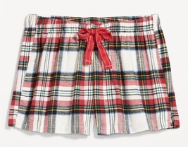 Old Navy Womens L Flannel Boxer Pajama Shorts White Tartan Plaid Christmas Large - £11.00 GBP
