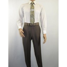 Mens MANTONI Pleated Dress Pants 100% Wool Super 140's Classic Fit  40901 Taupe image 2