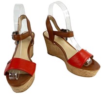 Coach Sandals Fran Red Orange Cork Wedge 6.5B - £30.54 GBP