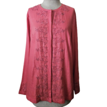 Neiman Marcus Coral Linen Beaded Embellished Blouse Size Small - $34.65