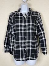 Allison Daley Women Size PM Blk/Wht Plaid Pocket Button Up Shirt Roll Tab Sleeve - £5.04 GBP