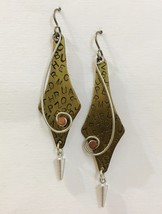 Letter Drop Earrings Mixed Metal Unique Brass Copper Aluminum Hand Made Dangle  - £39.96 GBP