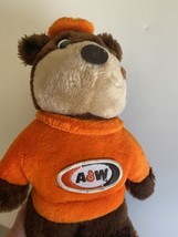 Vintage A&amp;W Rootbeer Plush Teddy Bear Orange Sweater  13&quot; Missing mouth fixer - £6.25 GBP