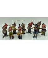 Vintage Set Of 9 Made In Hong Kong Gnomes Elves Unique Pieces 2.5” Tall - £10.99 GBP